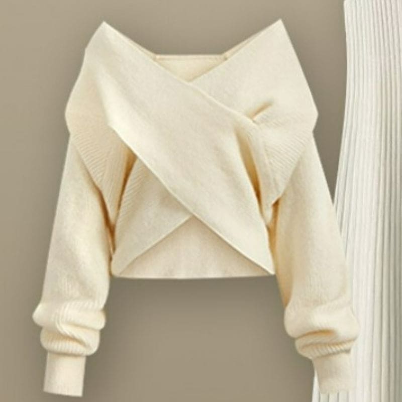 4 Colors Cross Knit Sweater Dress Two Pieces Set