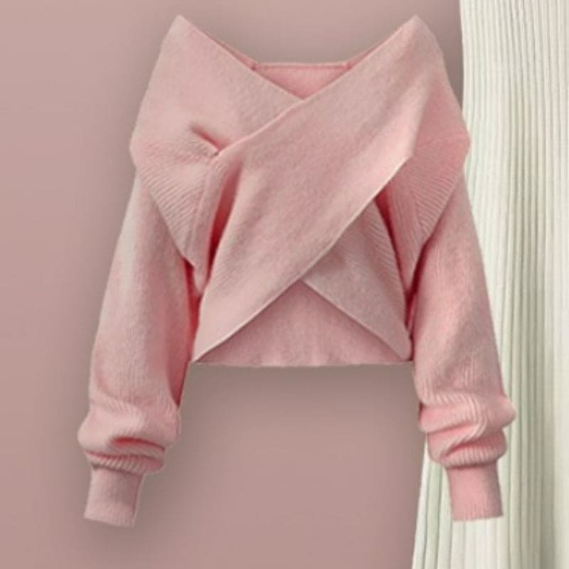 4 Colors Cross Knit Sweater Dress Two Pieces Set