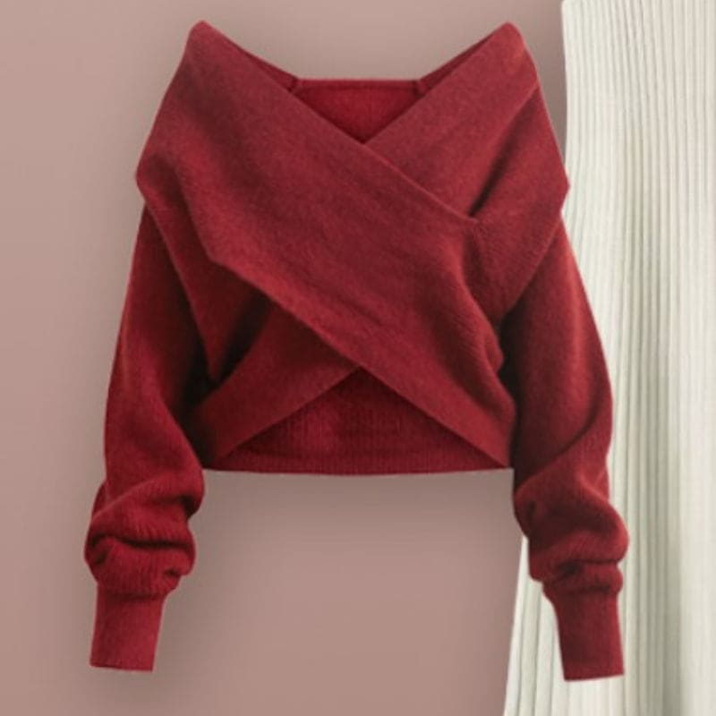4 Colors Cross Knit Sweater Dress Two Pieces Set