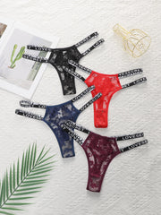 4 pieces of multi colored mother belt hollow out sexy lace low waisted Thong