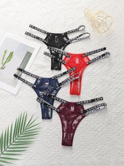 4 pieces of multi colored mother belt hollow out sexy lace low waisted Thong