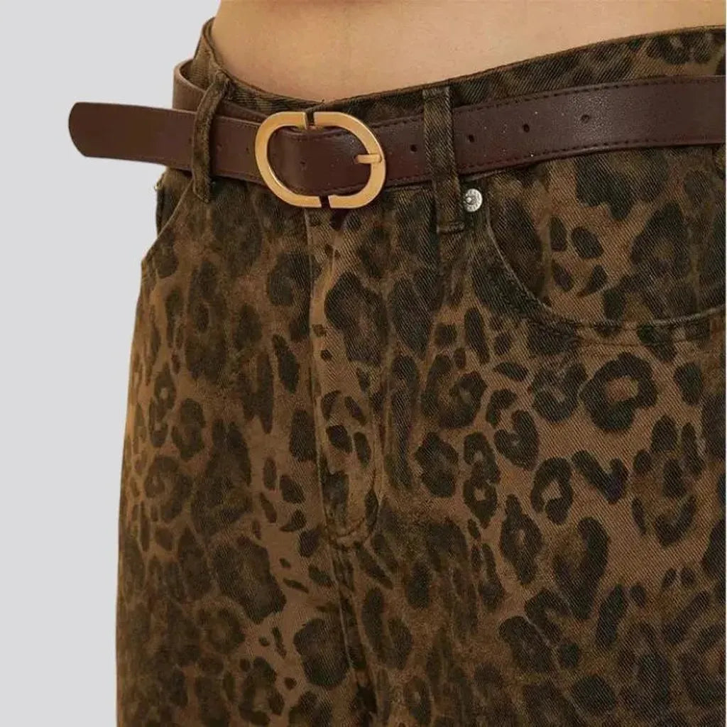 Brown leopard-print jeans for ladies