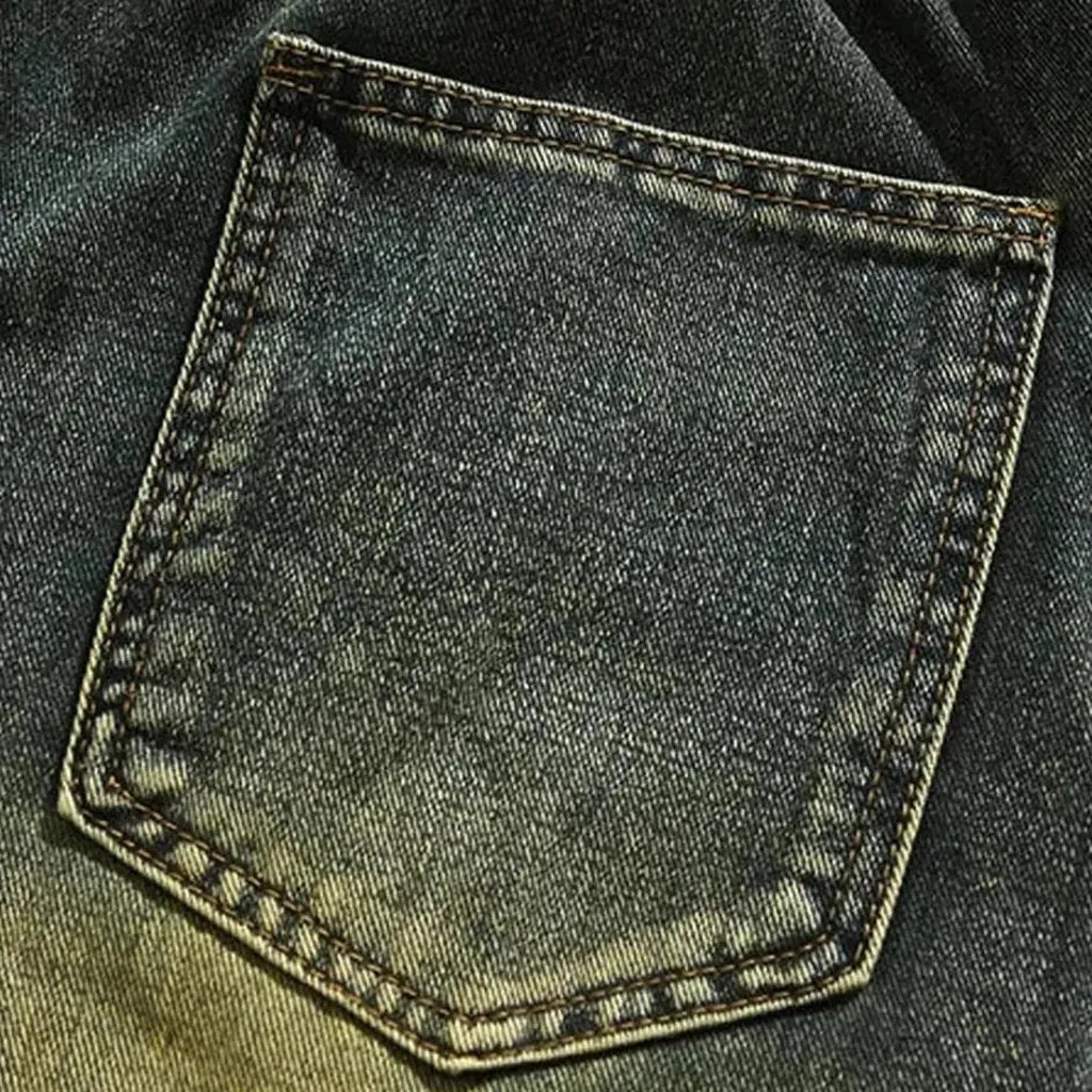 High-waist men's pebble-washed jeans