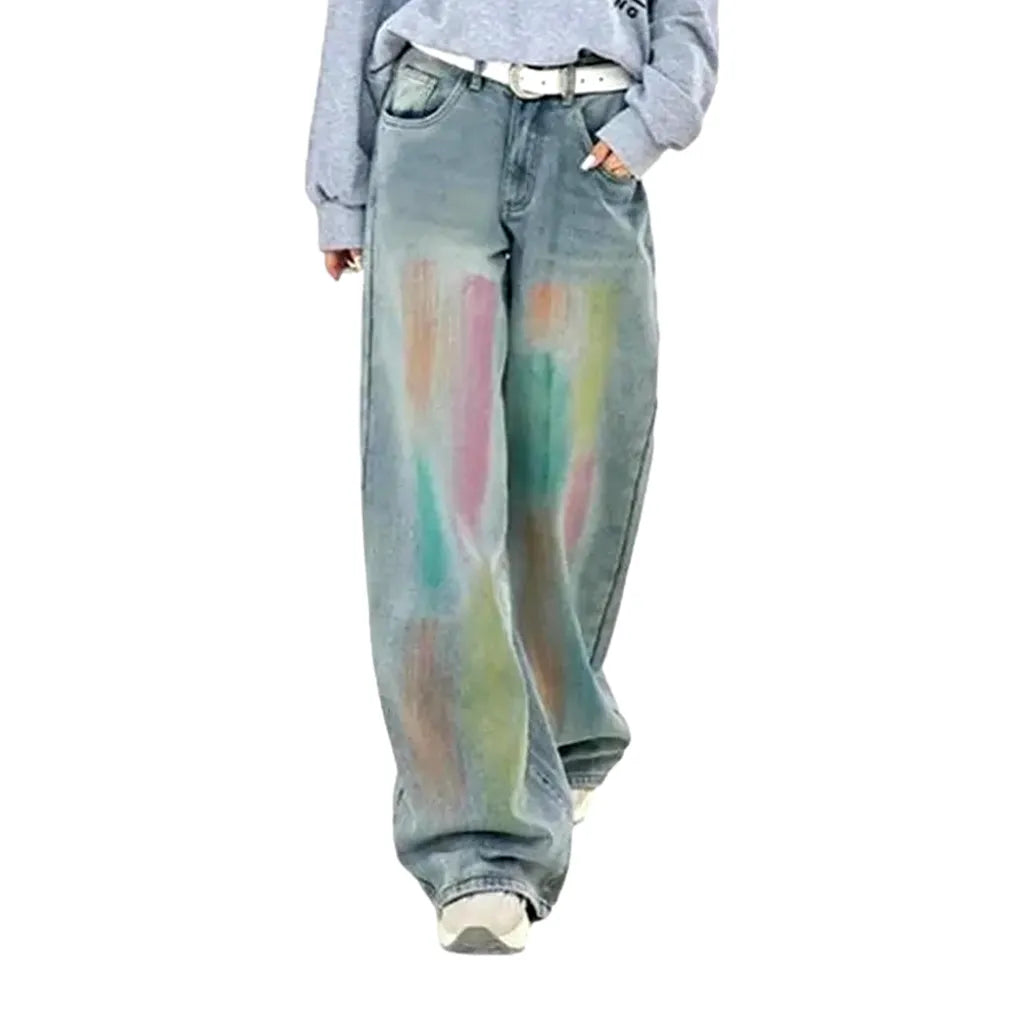 Vintage printed loose fit women's jeans