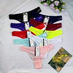 4PCS Jacquard Lace T-back Thong