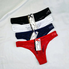4PCS Jacquard Lace T-back Thong