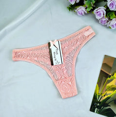 4PCS Jacquard Lace T-back Thong