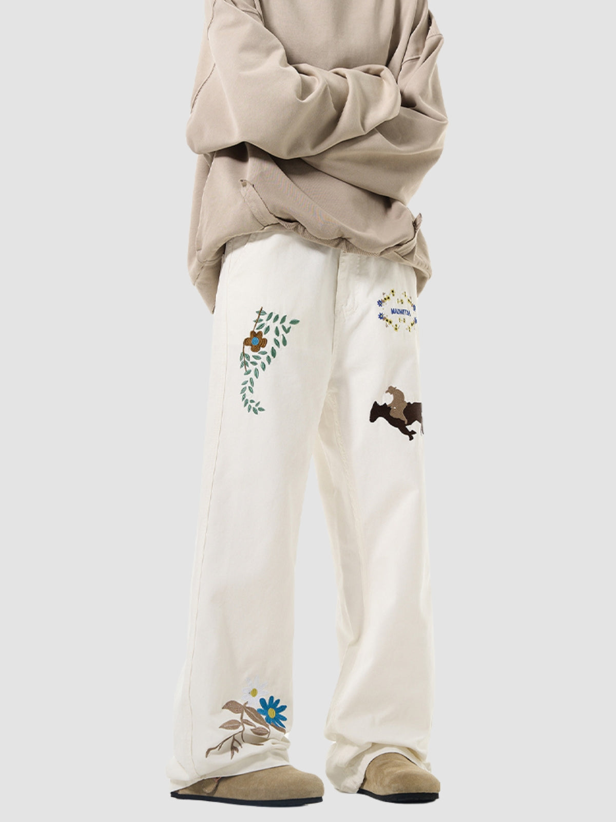 Embroidered American Straight Leg Loose Pants