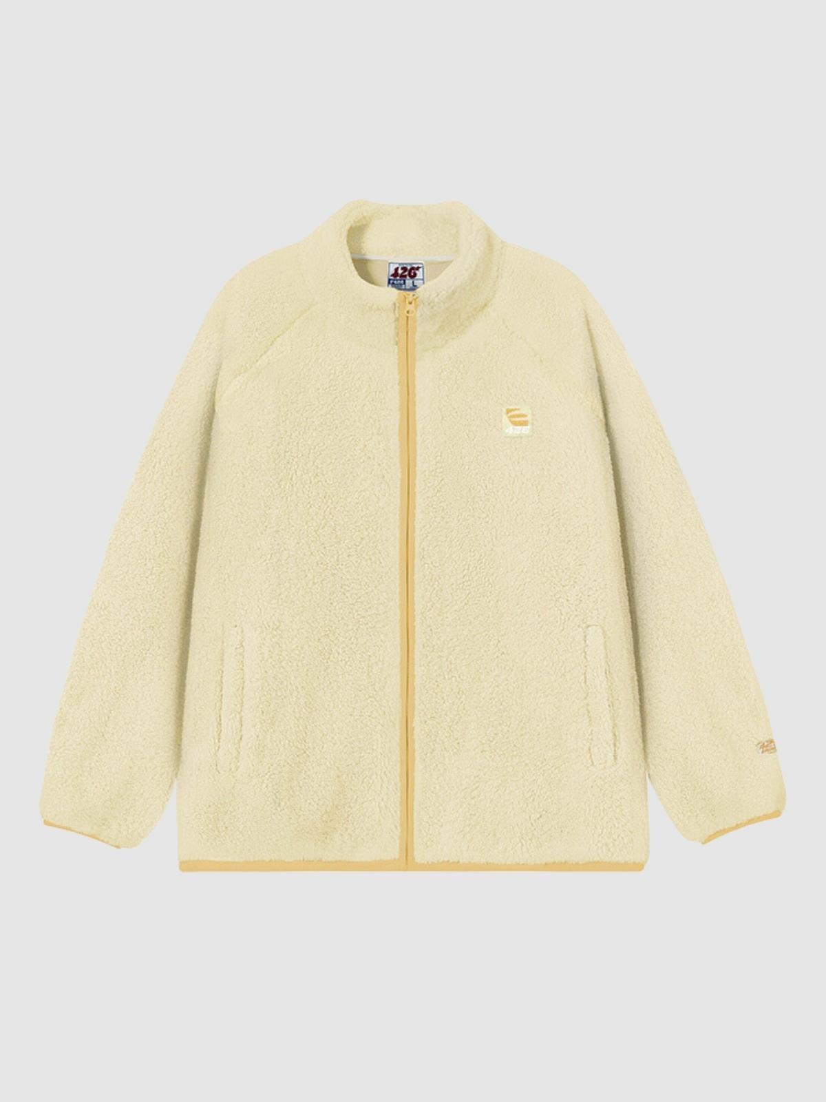 Loose Contrasting Color Edging Cotton Plush Jacket