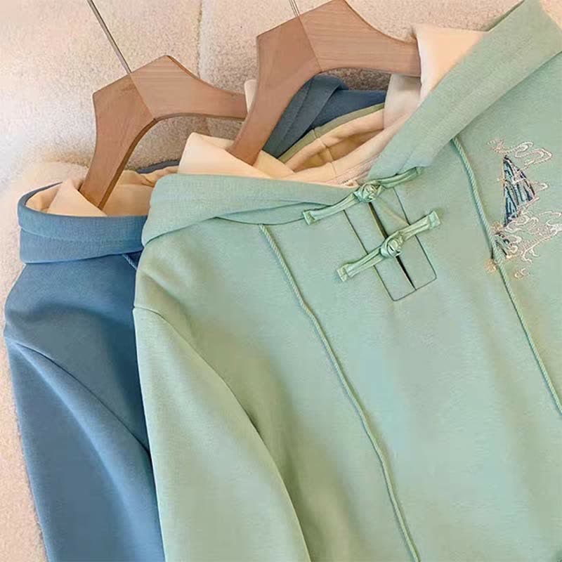 Aesthetic Embroidery Buckle Plush Hoooded Sweatshirt Dress