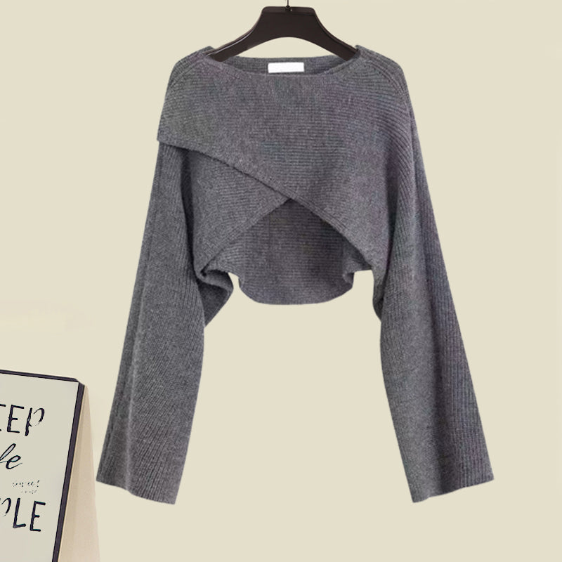 Irregular Short Sweater Slip Dress Set