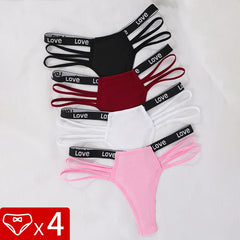 4pcs/pack Low Waist Ribbed Lady Thongs