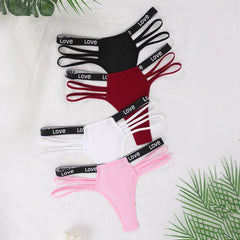4pcs/pack Low Waist Ribbed Lady Thongs