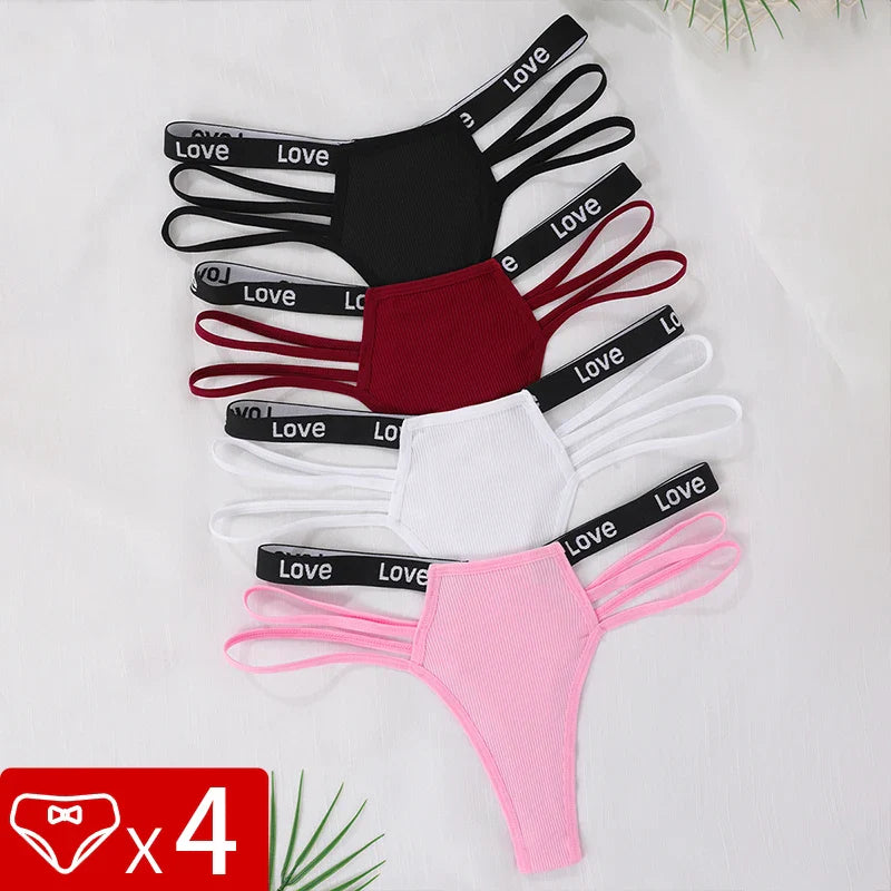 4pcs/pack Low Waist Ribbed Lady Thongs