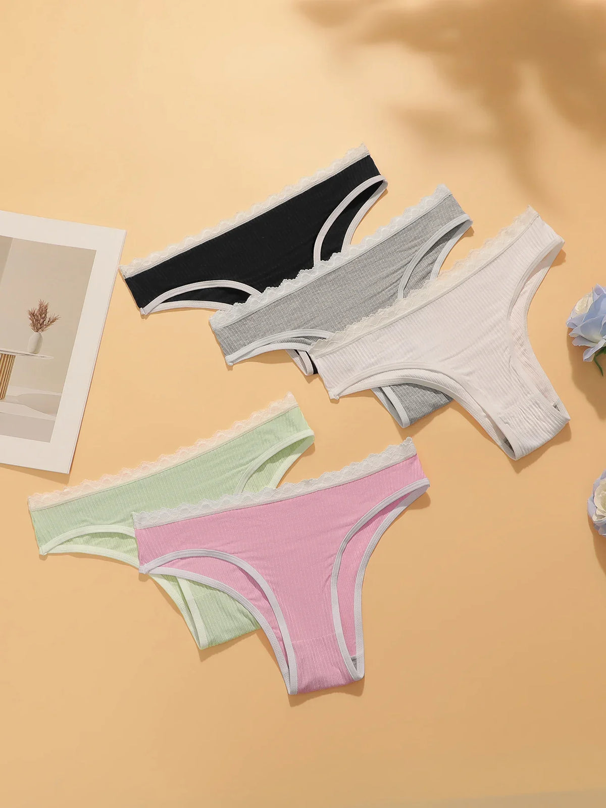 5-piece set of multi colored women's sexy embroidered lace Underwear