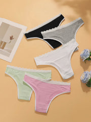 5-piece set of multi colored women's sexy embroidered lace Underwear