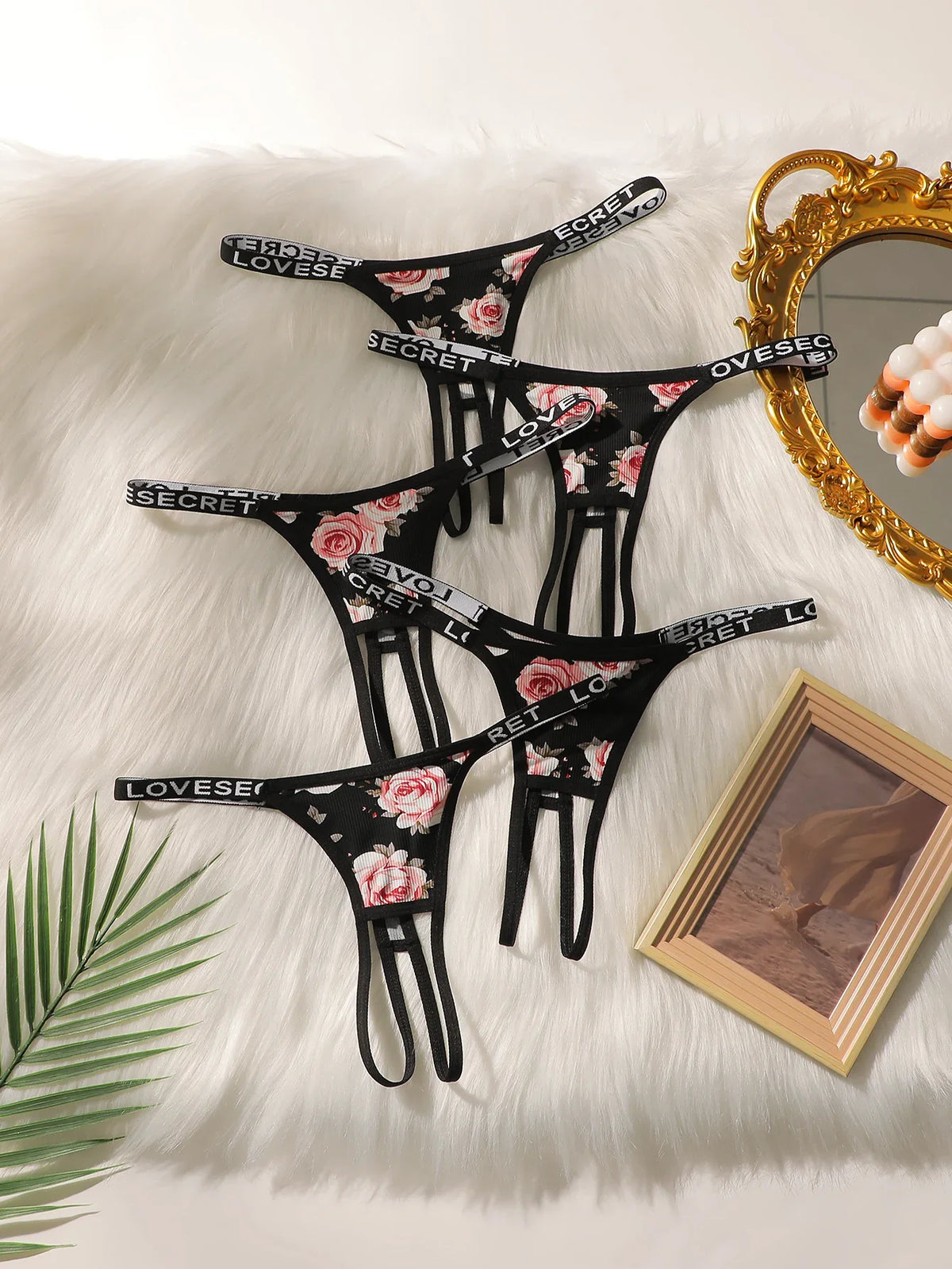 5-piece set of women's sexy embroidered flower Underwear