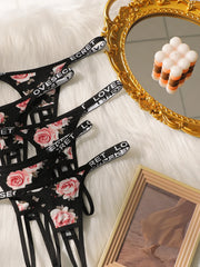 5-piece set of women's sexy embroidered flower Underwear