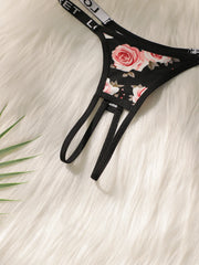 5-piece set of women's sexy embroidered flower Underwear