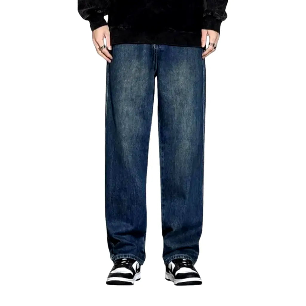 Sanded boho style mid-waist men's jeans
