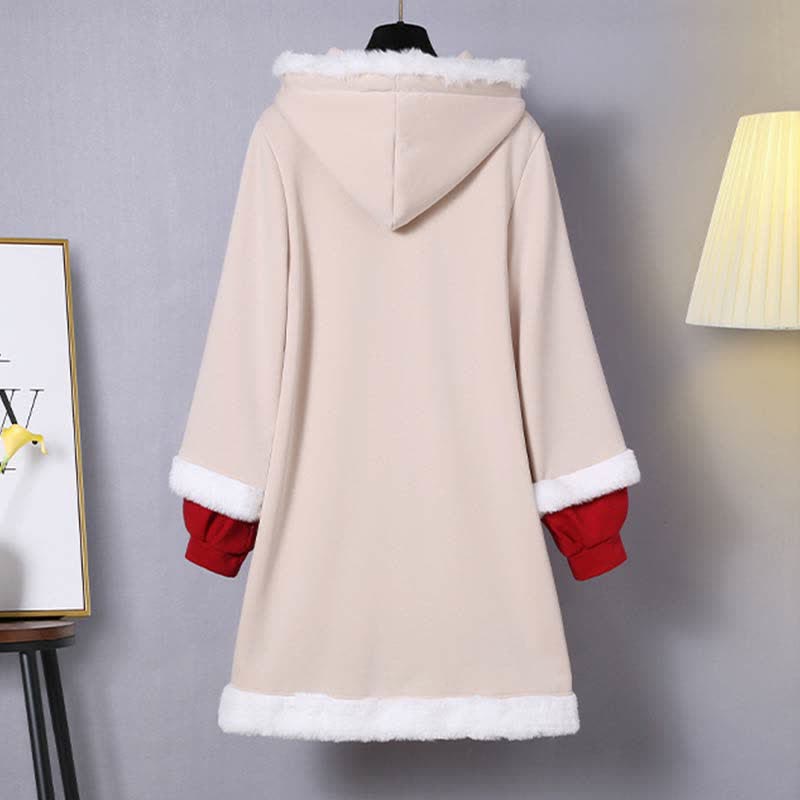 Vintage Fox Buckle Plush Hooded Sweatshirt Dress