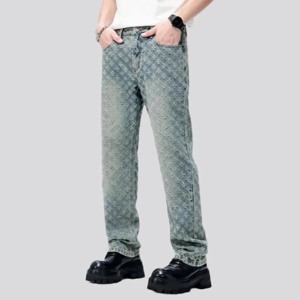 Mid-waist embroidered jeans for men