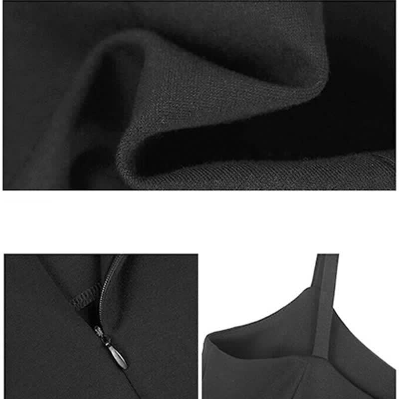 Elegant Cross Knit Sweater Lace Up Irregular Ruffled Slip Dress Set MK19596
