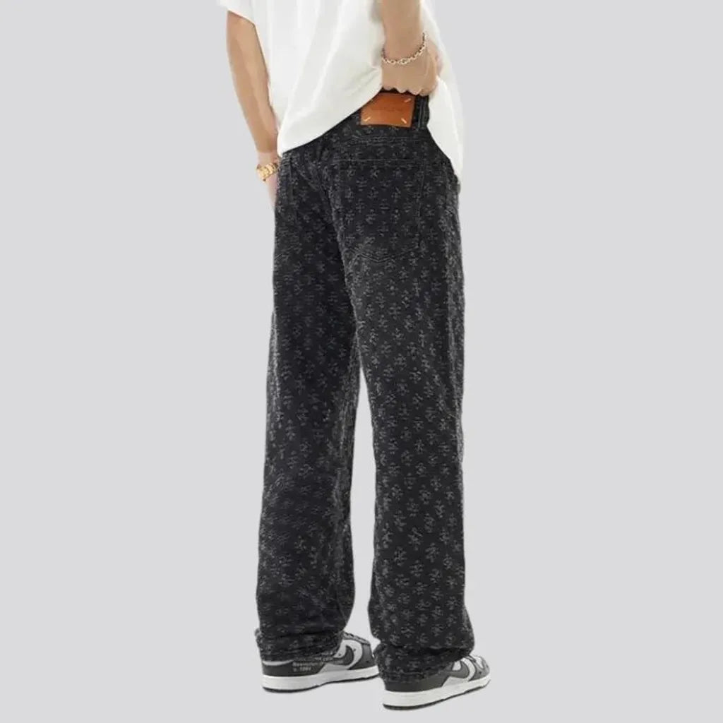 Mid-waist embroidered jeans for men