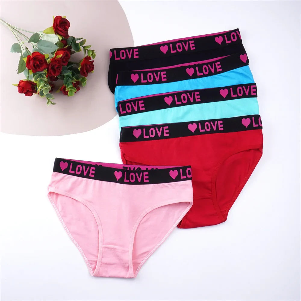 5PCS Mid Waist "Sweet Heart" Cotton Underwear