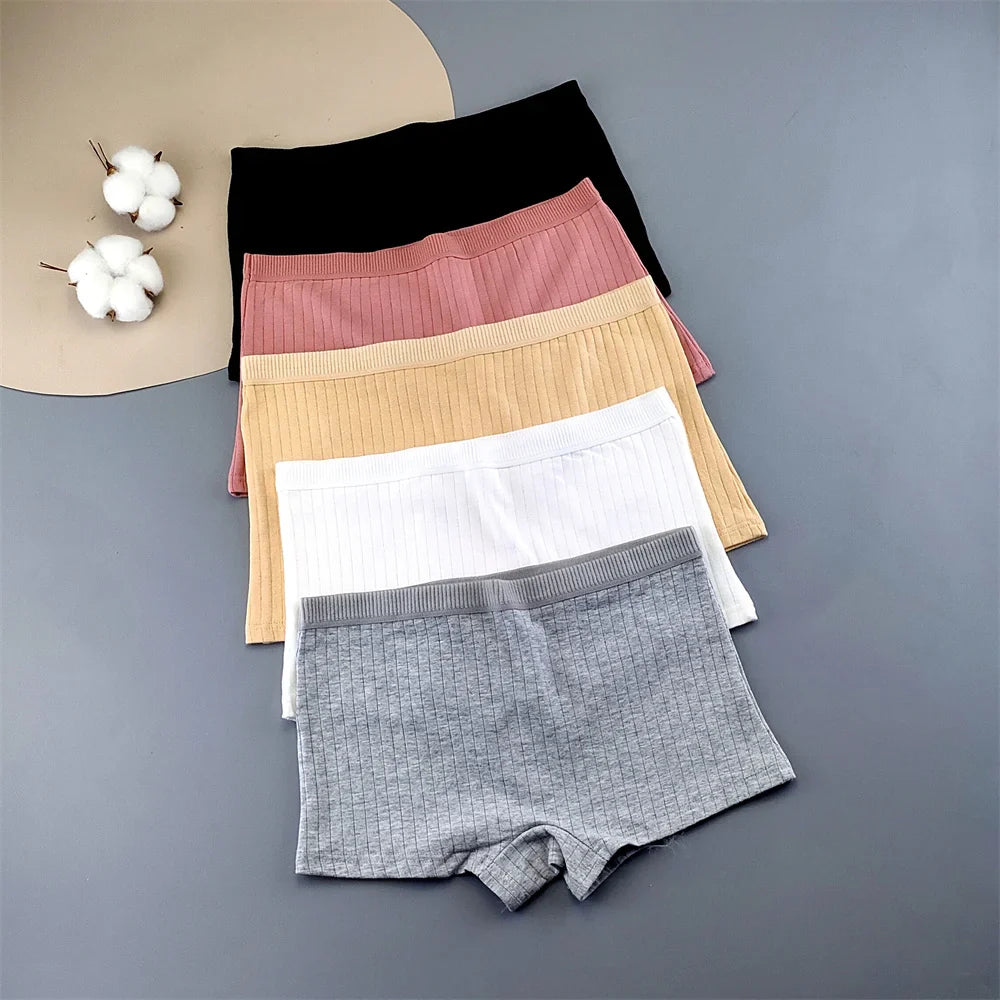 5PCS/Set Ribbed Cotton Boyshorts Women Underwear