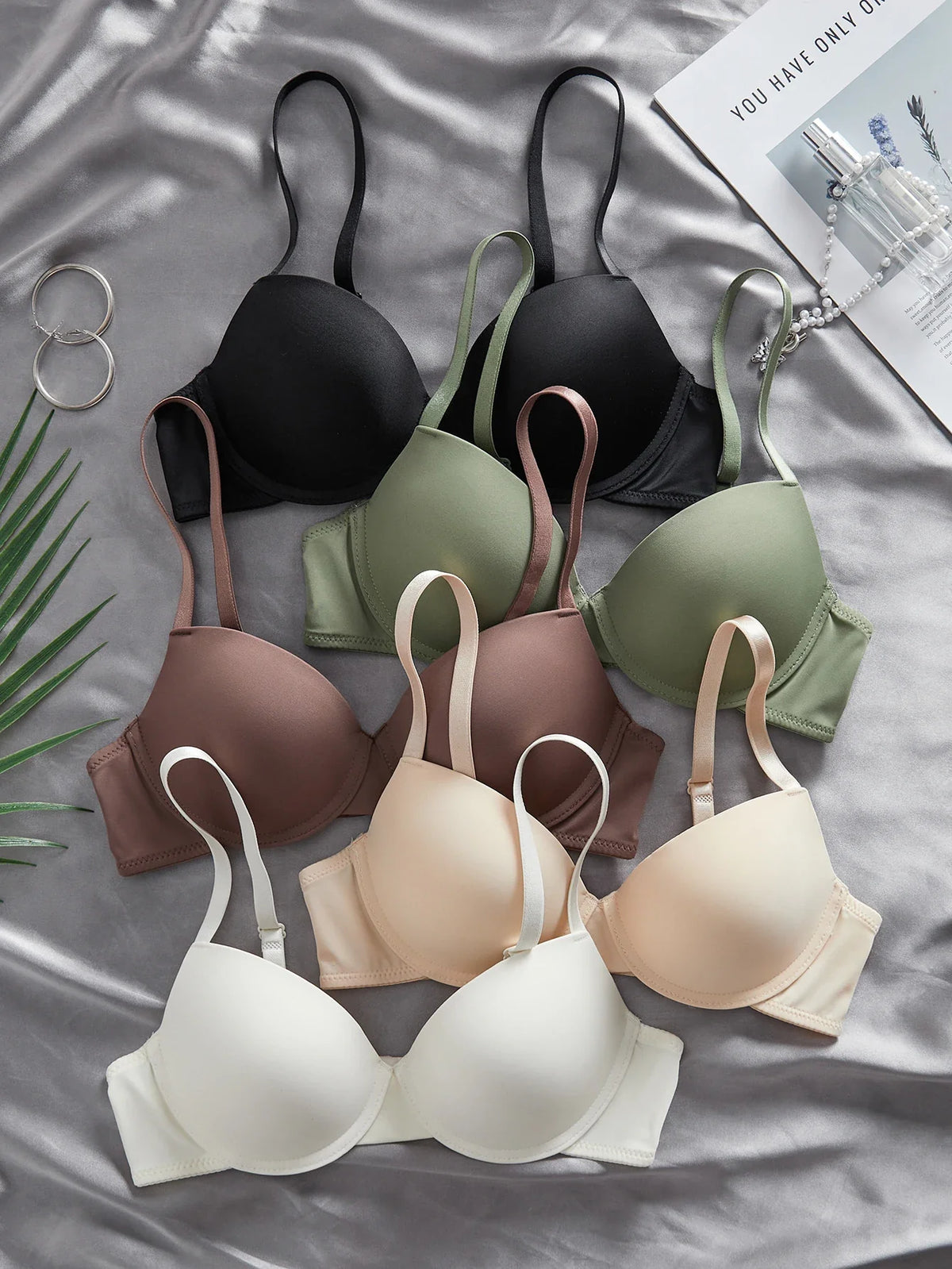 5Pcs/Set Solid Women Bras