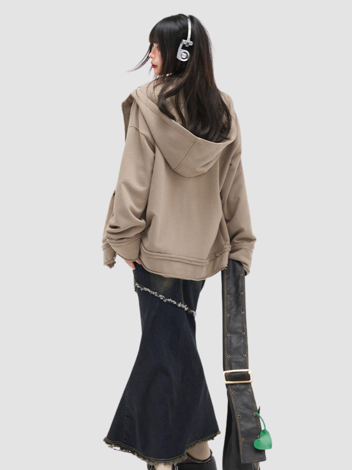 Raw Edge Retro Fishtail Denim Skirt