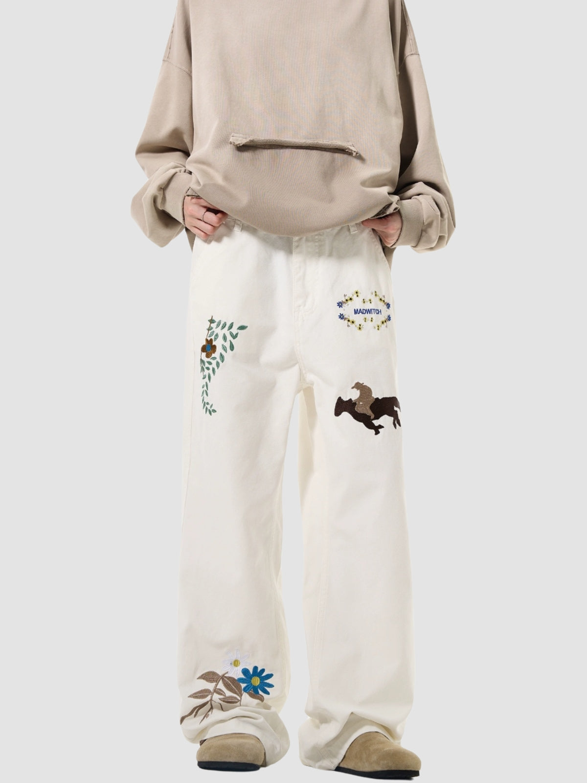 Embroidered American Straight Leg Loose Pants