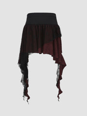 Irregular Lace Splicing Short Plaid Skirt