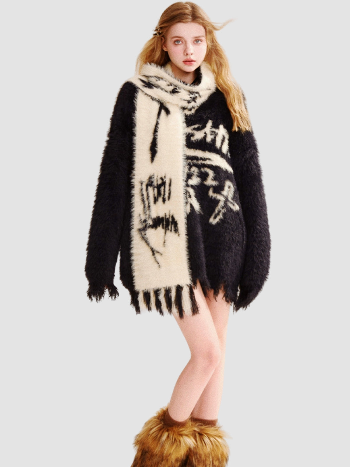 Colorful Striped Fur Ball Soft Scarf