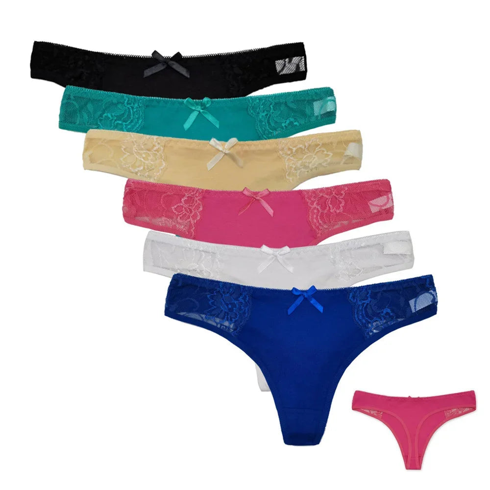 6 Pcs Lace Cotton Thong