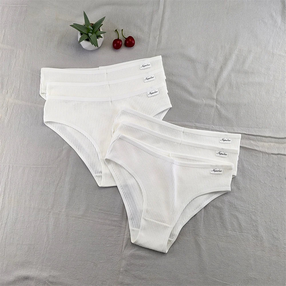 6 Pcs/Pack Black/White Ribbed Cotton Panties