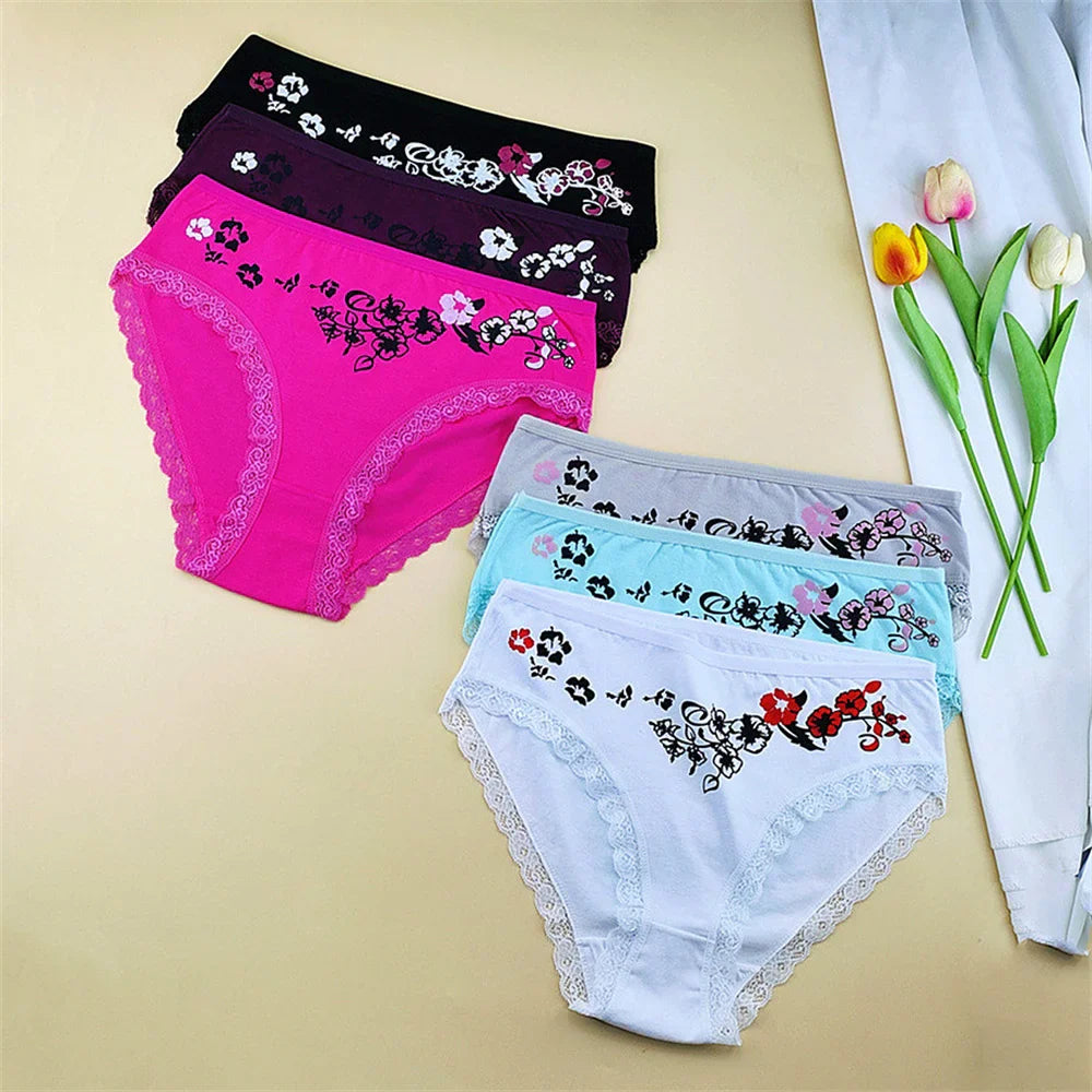 6 Pieces Floral Printed Women's Plus Size Cotton Underwear