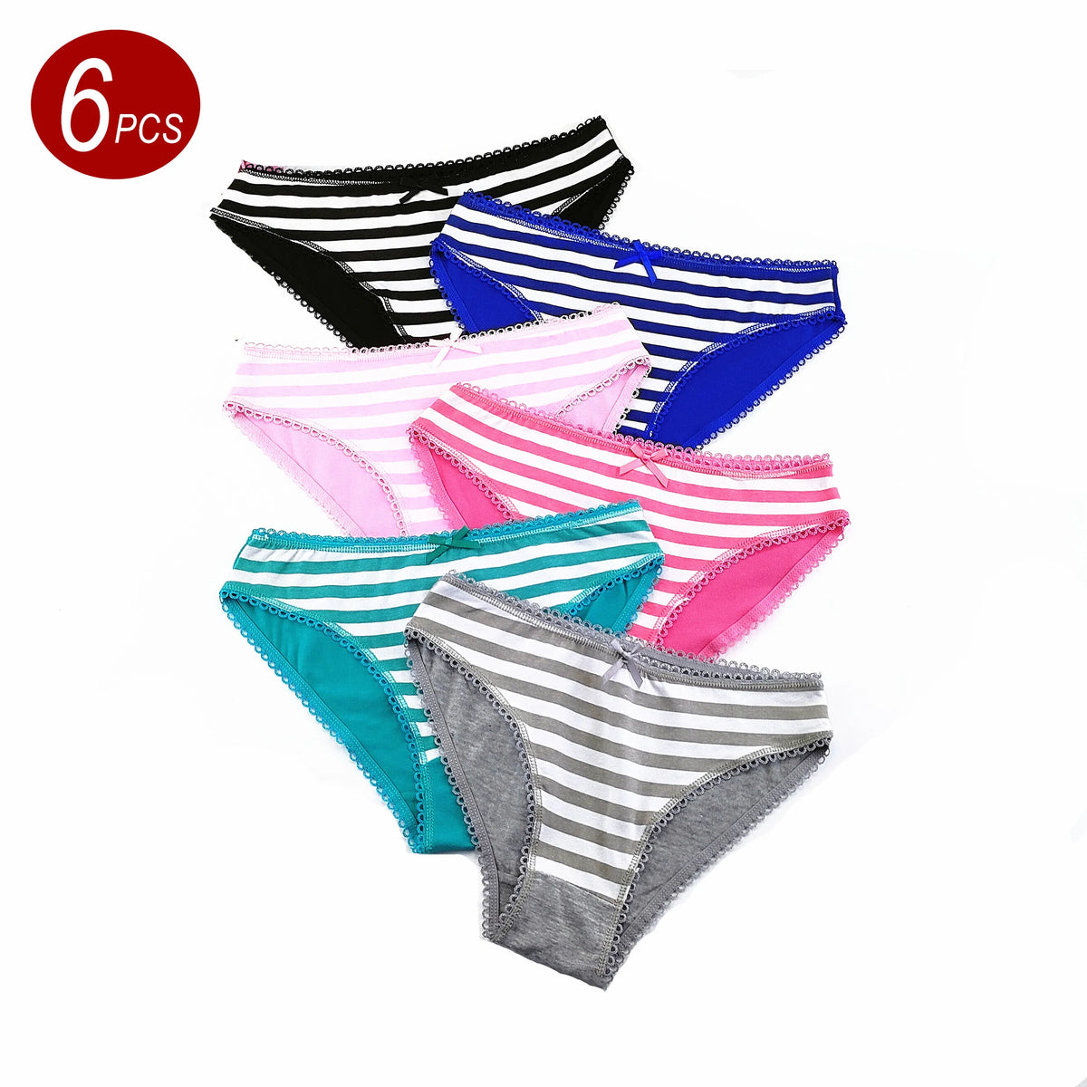 6 Pieces Women Cute Stripe Cotton Panties
