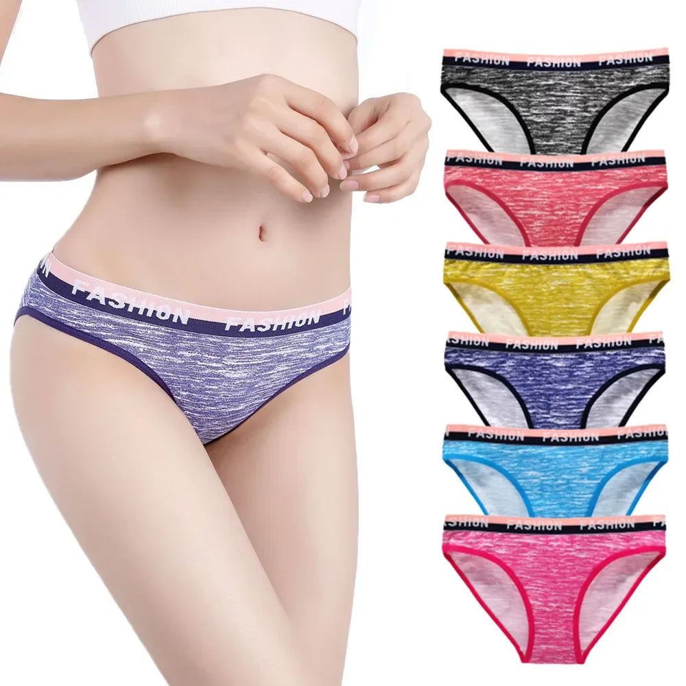 6PCS "Fashion" Camouflage Printed Women's Cotton Briefs Letters Wide Waistband Ladies Sexy Underwear