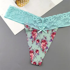 6PCS Lovely Girsl Floral Ice Silk Thong