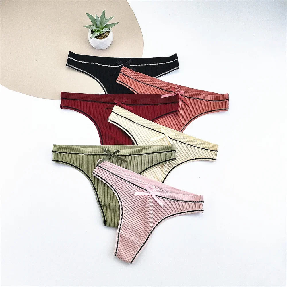 6PCS/Set Seamless Women Ribbed Cotton Thong