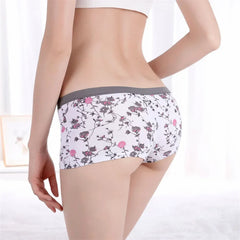 6Pcs Printed Flowers Cotton Boyshorts Women Underwear