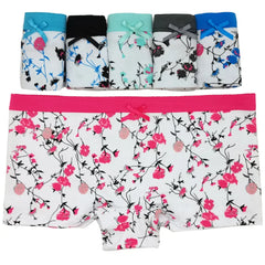 6Pcs Printed Flowers Cotton Boyshorts Women Underwear