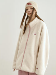 Loose Contrasting Color Edging Cotton Plush Jacket