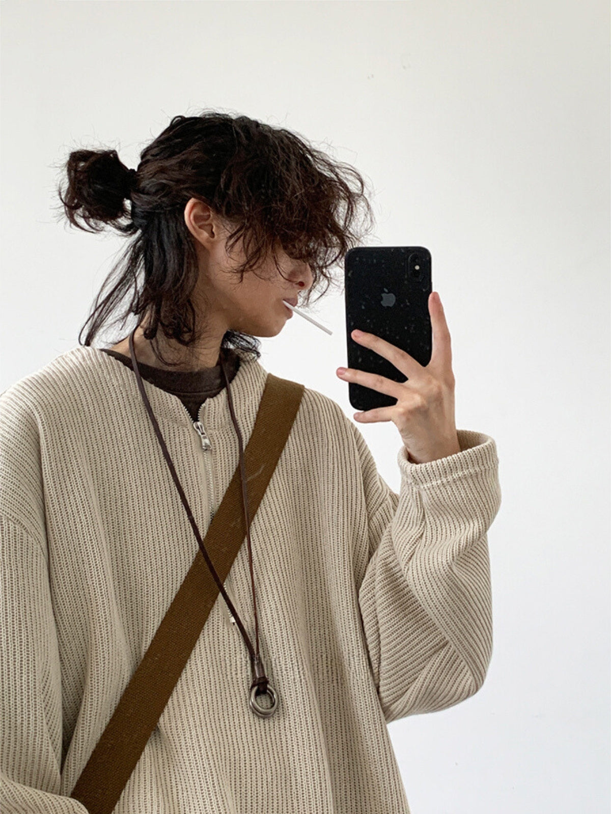 Retro Half Open Collar Knitted Sweater