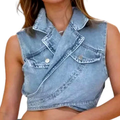 Extra-large stylish multi-layer women's denim vest