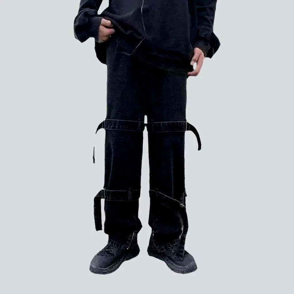 Hip-hop men's jeans with belts
