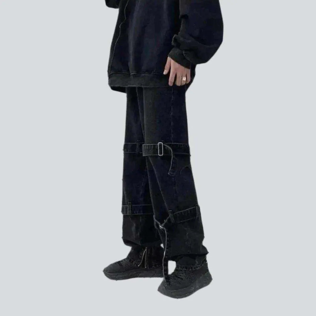 Hip-hop men's jeans with belts