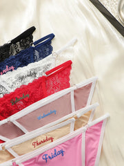7-piece Set Of Women's Multicolored Sexy Lace Embroidered Letter Thong